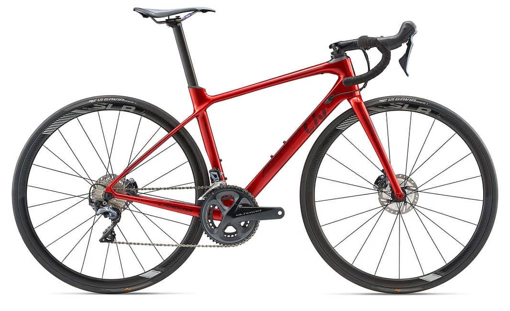 a red and black liv langma bike