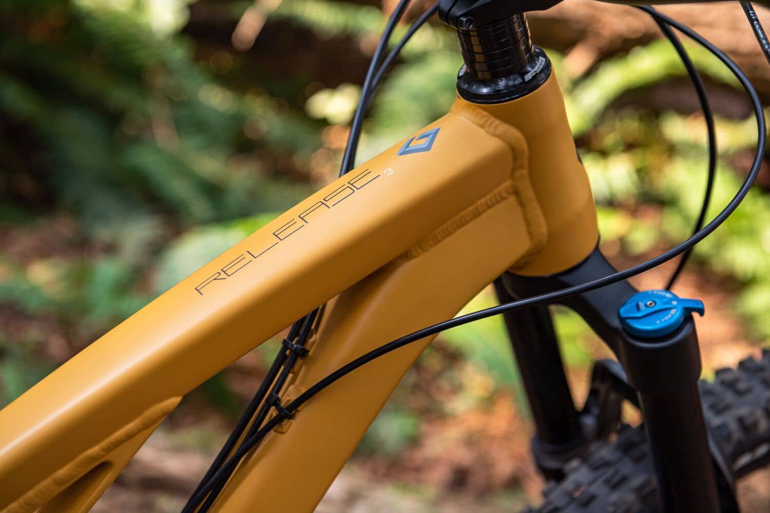 a close up of a yellow mountain bicycle